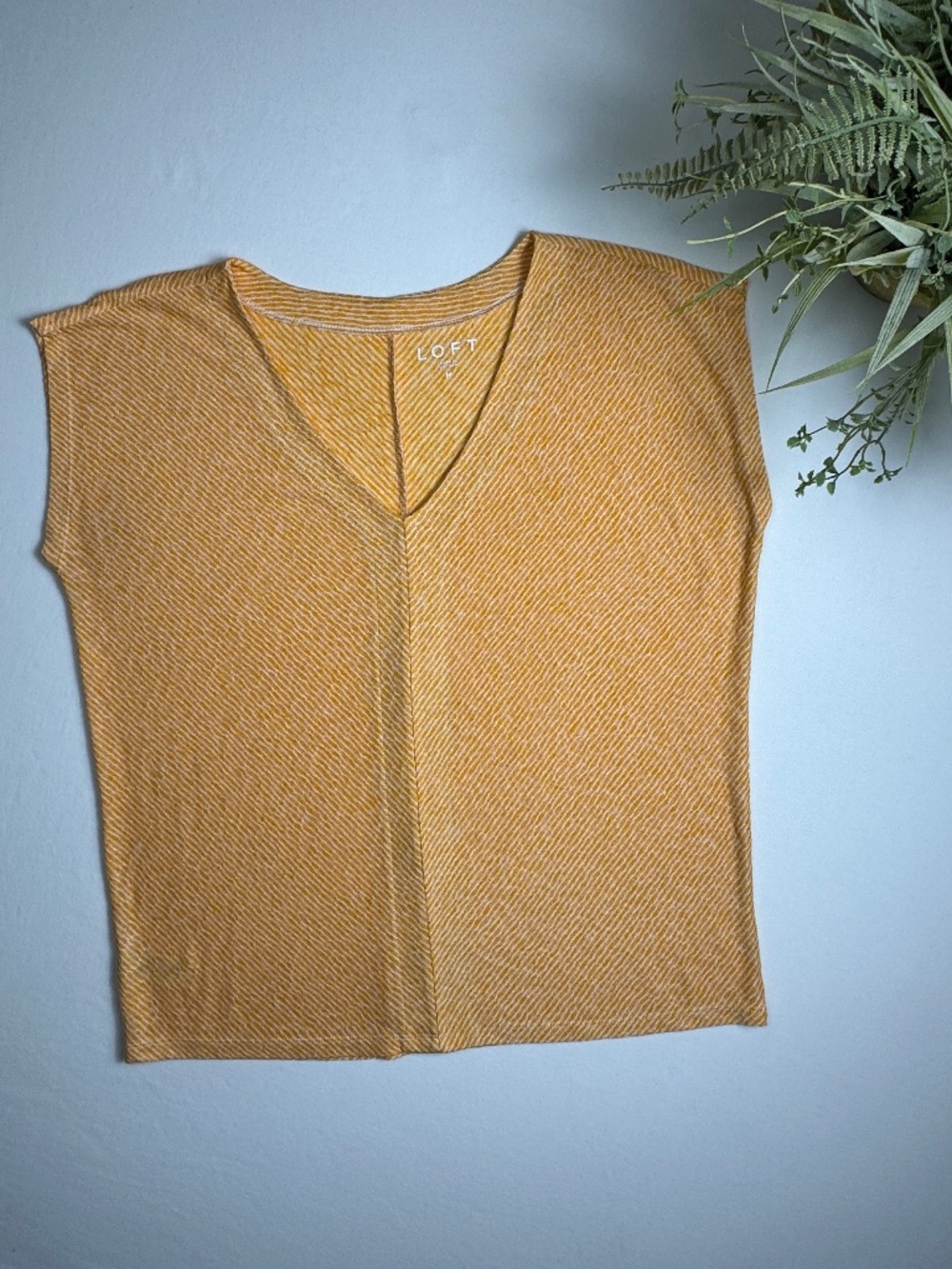Loft V-Neck Dolman Tee Cap Sleeve Top Stripe Orange White M
